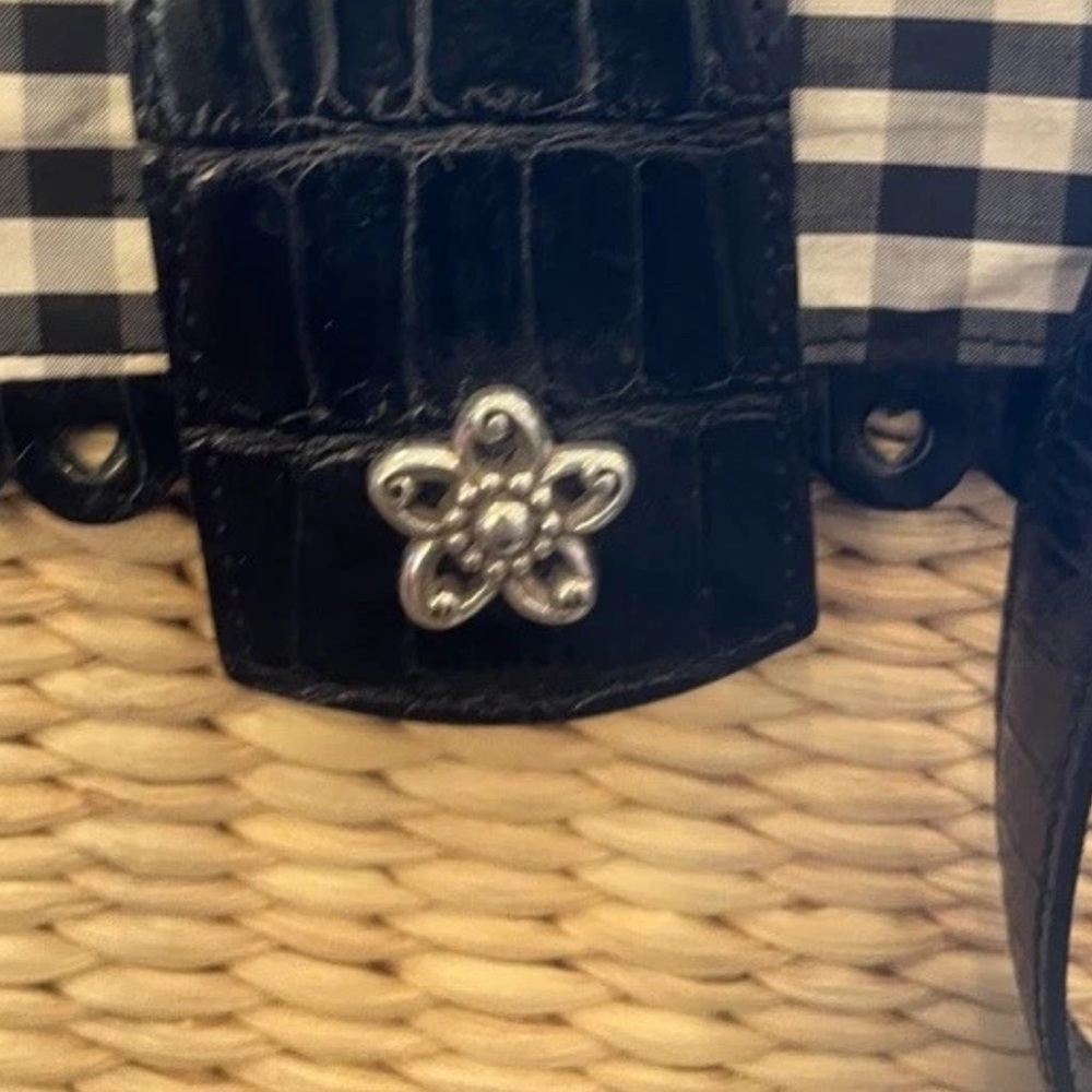 Brighton Vintage Rattan Gingham Black White Leather Handbag Heart Charm - Picture 11 of 11